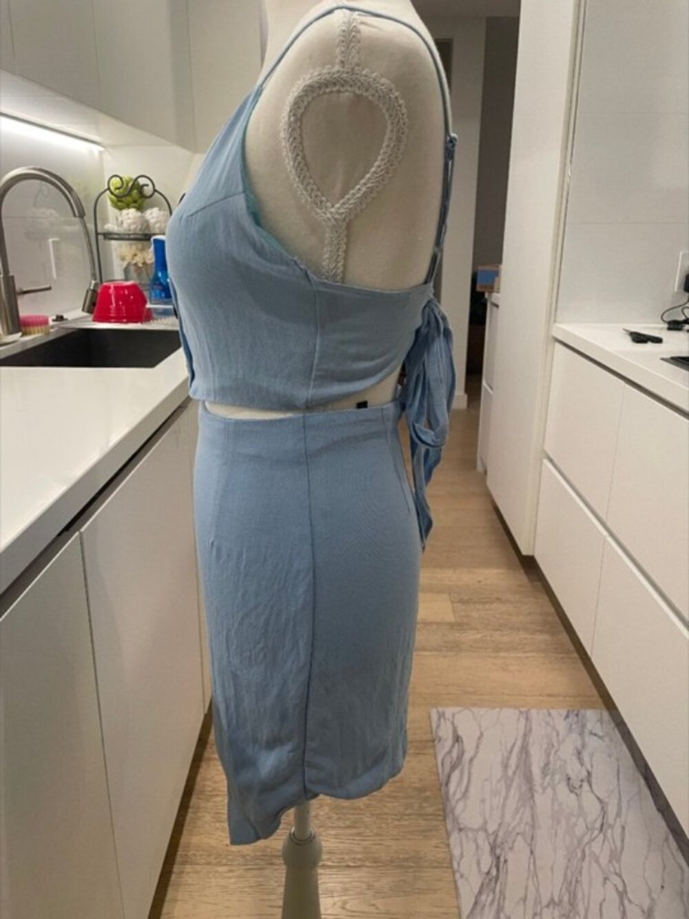 Love & Other Things Blue Two-Piece Set – Button Front Crop Top & Skirt | Size S - Picture 5 of 9